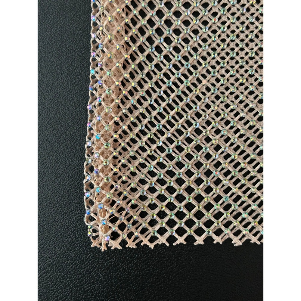 Zara Rhinestone Fishnet Top Long Sleeve Mesh Shimmer Nude Champagne M (1238) - Picture 4 of 8